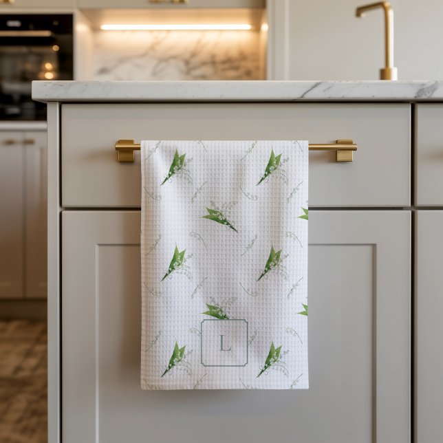 Liljekonvalj Vit Blomma Monogram  Kökshandduk (Lily of the Valley Kitchen Towel)