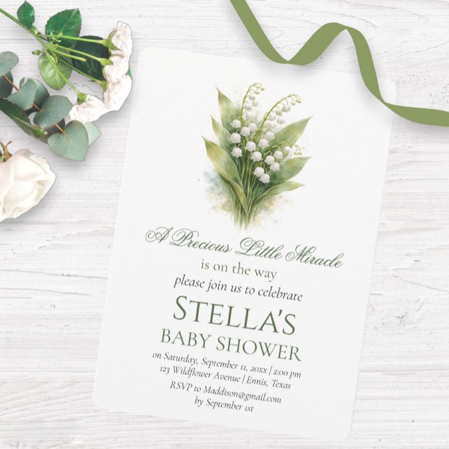 Liljekonvalj Vit Blommig Baby Shower Inbjudningar (Skapare uppladdad)