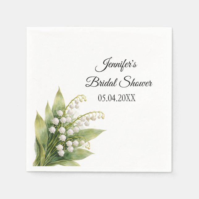Liljekonvalj Vit Blommig Bröllopsdusch Pappersservett (Framsidan)