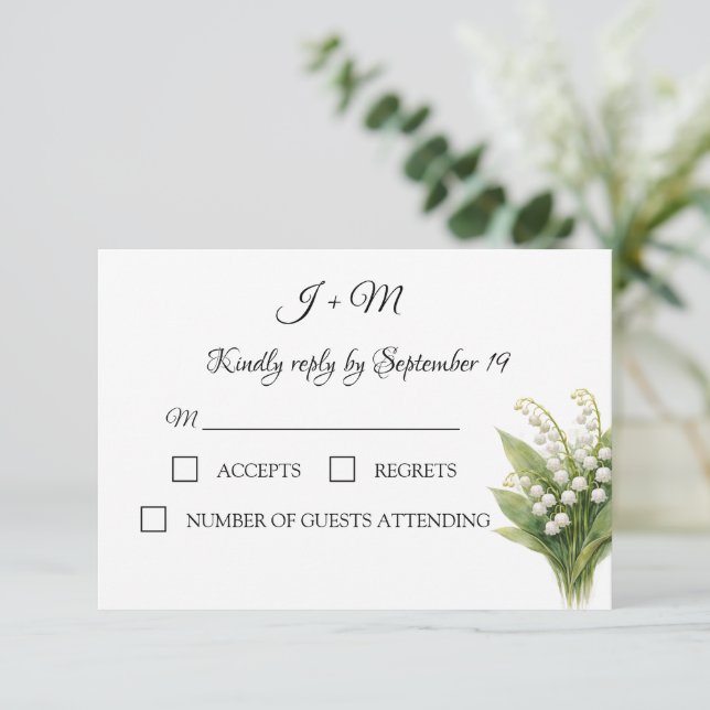 Liljekonvalj Vit Blommig Modern RSVP OSA Kort (Stående Fram)