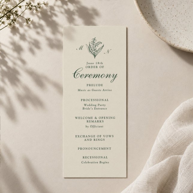 Liljekonvaljmonogrambröllopsprogram Inbjudningar (Skapare uppladdad)