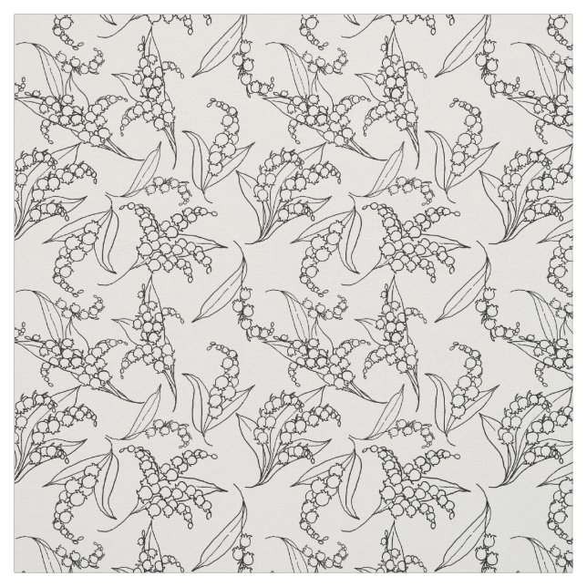 Liljekonvaljsvarten skisserar på vitblommigt tyg (Provkarta)