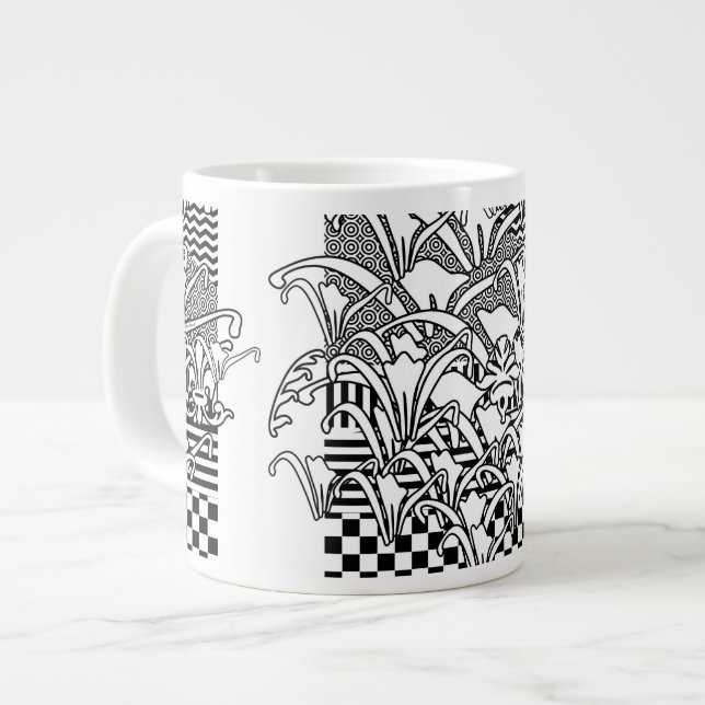 Liljor i svart och vitt jumbo mugg (Framsida vänster)
