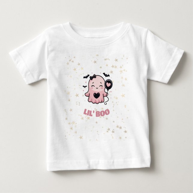LILL BOO Söt Rosa Spöke Med Ballong T-Shirt (Framsida)