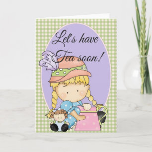 Lilla Agnus Girl Tea Party Greeting Card 3 Kort