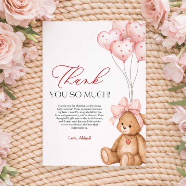 Lilla Älskling Alla Hjärtans Dags Bebisfest Tack Kort (Little Sweetheart Valentine Baby Shower Thank You Card)