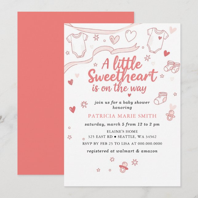 Lilla Älskling Alla Hjärtansdagsbåge Baby Shower Inbjudningar (Fram/baksida)
