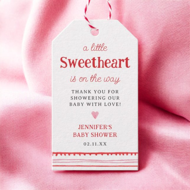 Lilla Älskling Är På Väg Valentine's Bebis Shower Presentetikett (Skapare uppladdad)
