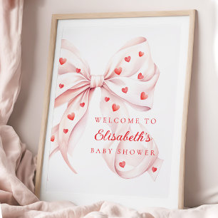 Lilla Älskling Rosa Båge Baby Shower Välkommen Poster