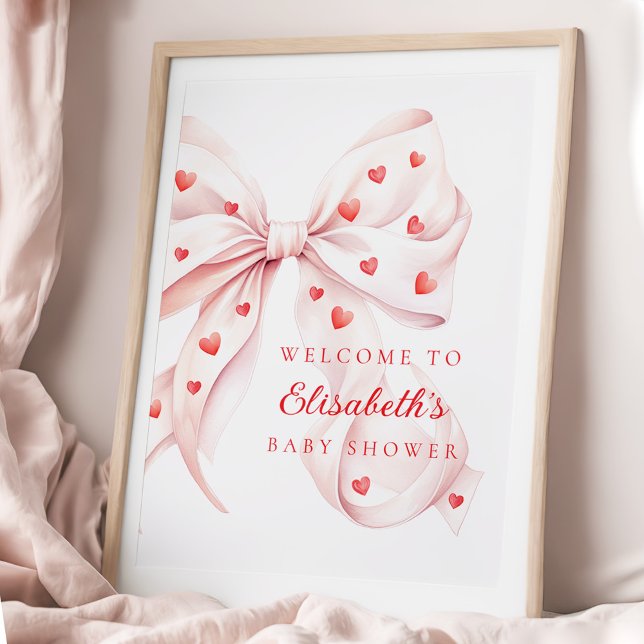 Lilla Älskling Rosa Båge Baby Shower Välkommen Poster (Skapare uppladdad)