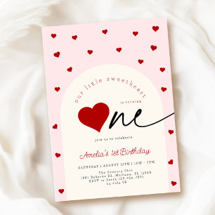 Lilla Älskling Rosa Röd 1-årsdag Inbjudningar