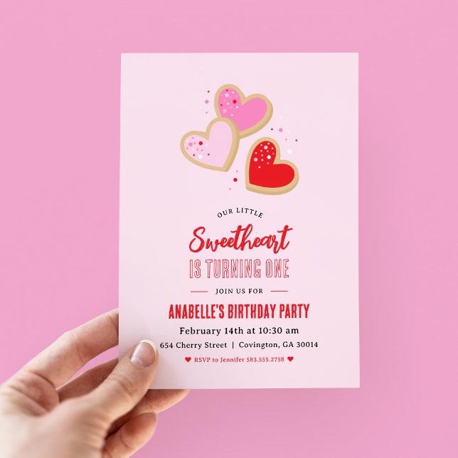 Lilla Älskling Valentine 1-års Födelsedagsfest Inbjudningar (Skapare uppladdad)