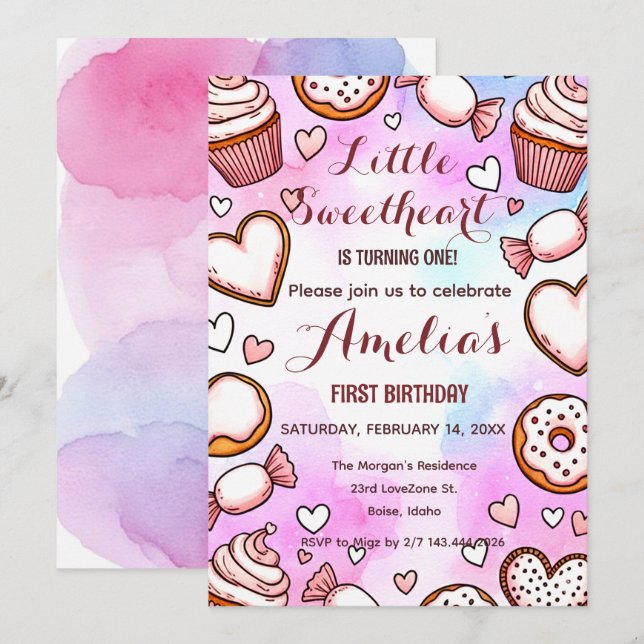 Lilla Älskling Valentines Födelsedagsinbjudan Julkort (Fram/baksida)