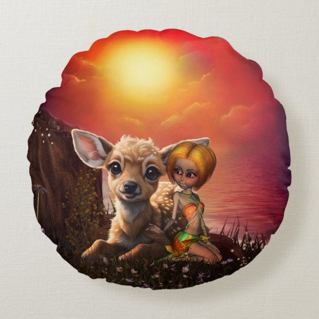 Lilla älv och den söta fadern. rund kudde (Framsidan)