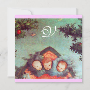 LILLA ÄNGLAR MONOGRAM ljust antikt blått rosa Inbjudningar