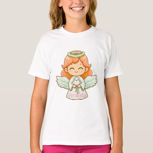 Lilla änglarflicka och fågel t shirt (Framsida)