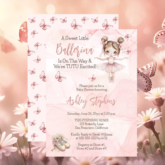 Lilla Ballerina är på samma sätt som Tutu Baby Sho Inbjudningar ("A Sweet Little Ballerina Is On The Way & We're TUTU Excited!" Pink Girl Baby Shower Invitation)