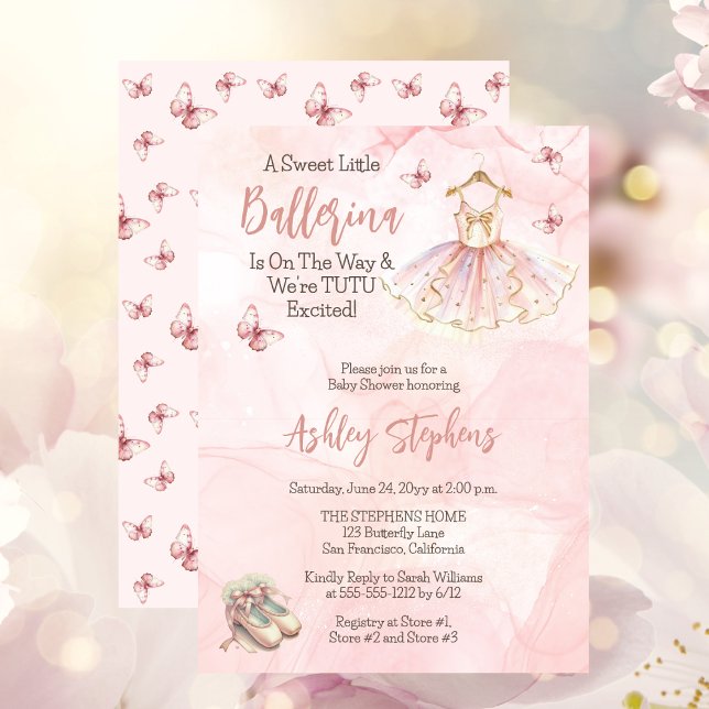 Lilla Ballerina är på samma sätt som Tutu Baby Sho Inbjudningar ("A Sweet Little Ballerina Is On The Way & We're TUTU Excited!" Pink Girl Baby Shower Invitation)