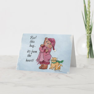 Lilla Bear Caricature Ge a Hug från hjärtat Helgkort