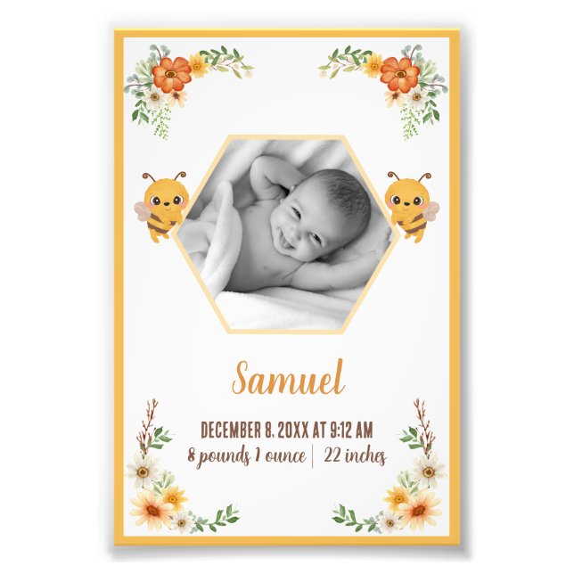 Lilla Bee Baby Birth Stats Fototryck (Framsidan)