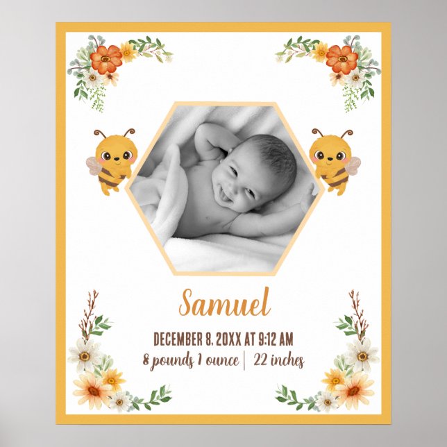 Lilla Bee Baby Birth Stats Poster (Framsidan)