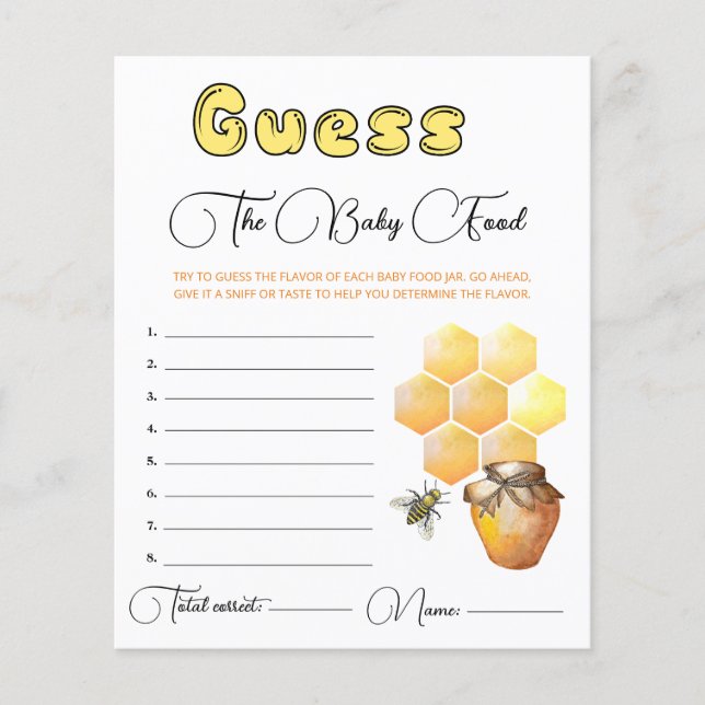 Lilla Bee Baby Shower gissar matkortet Baby. (Framsida)