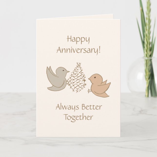 Lilla Beige Birdies - Hellre tillsammans love bird Helgkort (Framsida)
