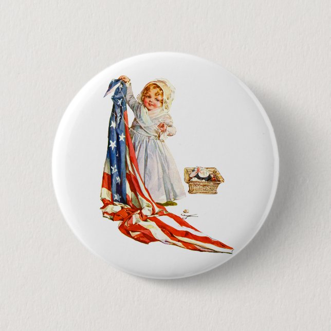 Lilla Betsy Ross och den amerikanska flaggan Knapp (Framsida)