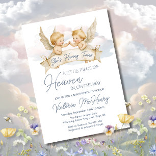 Lilla Biet i Heaven Angel Twin Baby Shower Inbjudningar