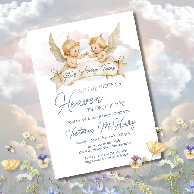 Lilla Biet i Heaven Angel Twin Baby Shower Inbjudningar (Skapare uppladdad)