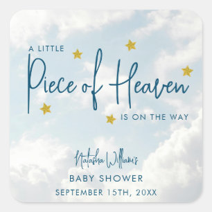 Lilla Biet i Heaven Himlar Blue Baby Shower Fyrkantigt Klistermärke