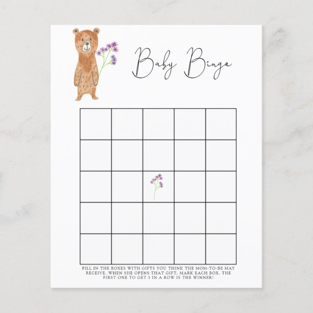 Lilla björn - Baby shower bingo spel (Framsida)