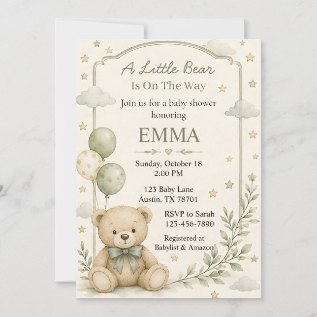 Lilla Björn Baby Shower Inbjudan (Framsida)