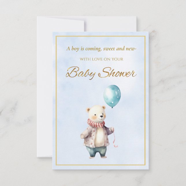 Lilla björn som håller ballong Baby Shower (Framsida)