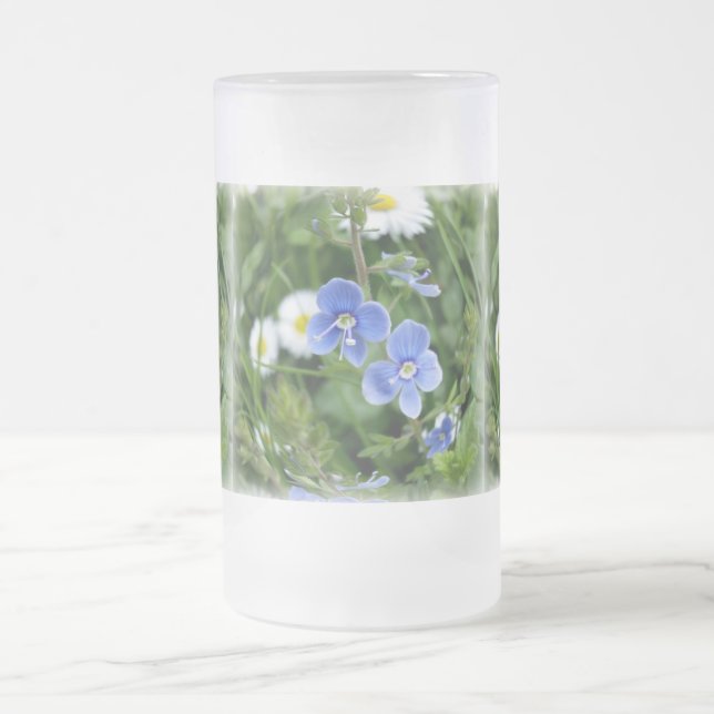 lilla blåa blommor frostat ölglas (Center)