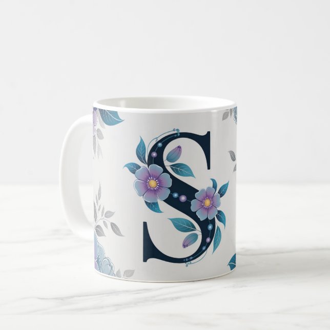lilla blåa blommor kaffemugg (Framsida vänster)