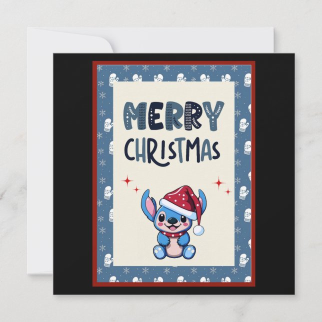 Lilla blåa sötis säger "God Jul" Inbjudningar (Framsida)