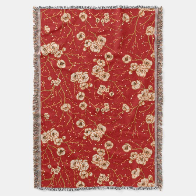 Lilla blommor på röd mönster filt (Framsidan Vertikal)