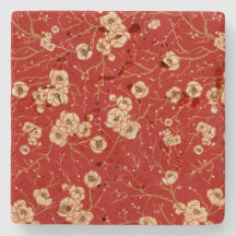 Lilla blommor på röd mönster