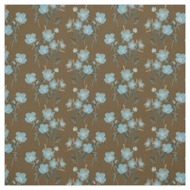 Lilla Blue Glöm mig inte Blommor över Brown Tyg (Provkarta)