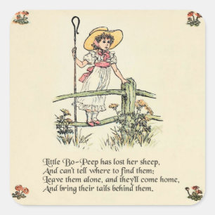 Lilla Bo-Peep: Klassisk Kate Greenaway Nursery Fyrkantigt Klistermärke