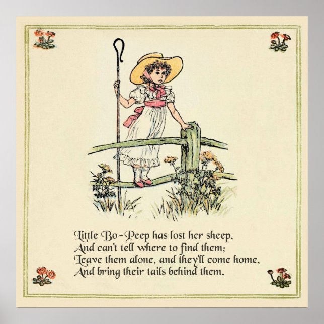 Lilla Bo-Peep: Klassisk Kate Greenaway Nursery Poster (Framsidan)