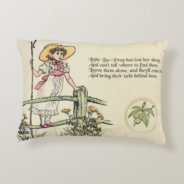 Lilla Bo-Peep: Klassisk Kate Greenaway Nursery Prydnadskudde (Baksidan)