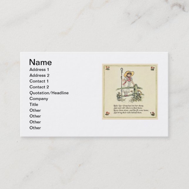 Lilla Bo-Peep: Klassisk Kate Greenaway Nursery Visitkort (Framsida)