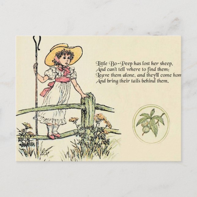 Lilla Bo-Peep: Klassisk Kate Greenaway Nursery Vykort (Framsida)
