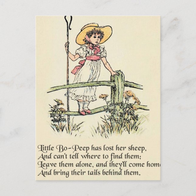 Lilla Bo-Peep: Klassisk Kate Greenaway Nursery Vykort (Framsida)
