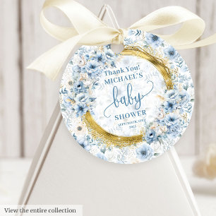 Lilla boho pastel blåa blommor guld babydusch gåvor etiketter