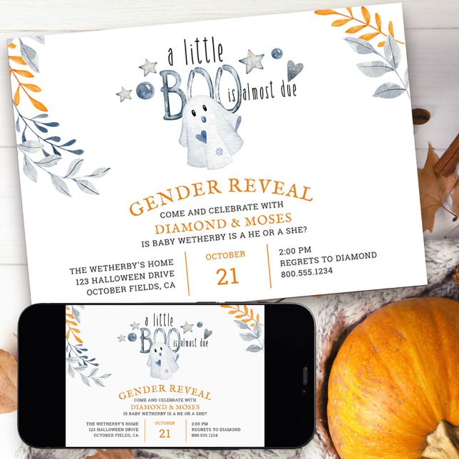 Lilla Boo är nästan redo för Halloween-könsbestämn Inbjudningar (Little Boo Gender Reveal Invitation for halloween season)