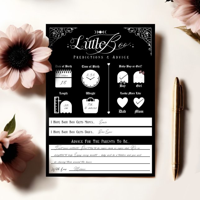 Lilla Boo Baby Predictions & Advice Game Card Inbjudningar (Little Boo Baby Predictions & Advice Game Card)