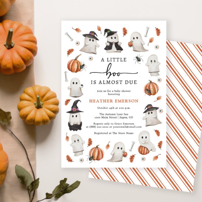 Lilla Boo Babykalas Inbjudningar (A Little Boo Is Almost Due Baby Shower Invitation - Halloween Fall Autumn)